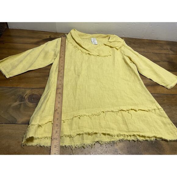 Match Point Yellow Linen Cowl Neck Pocket Tunic Top Womens Size Medium - Picture 6 of 10